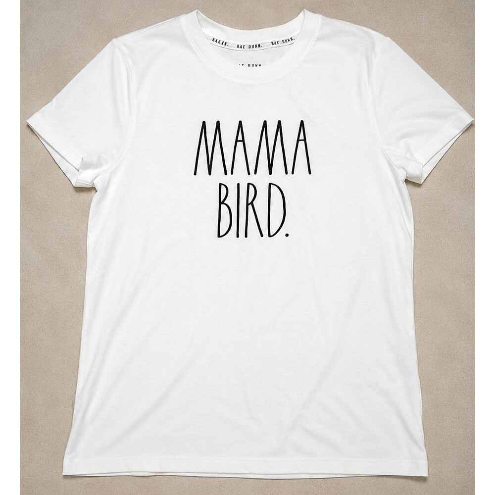 Rae Dunn Mama Bird T Shirt Womens Medium White Mom Graphic Tee Minimalist